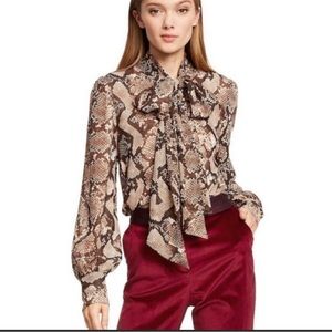 Altuzarra For Target Brown Snakeskin Animal Print Blouse With Tie Shirt Size XS